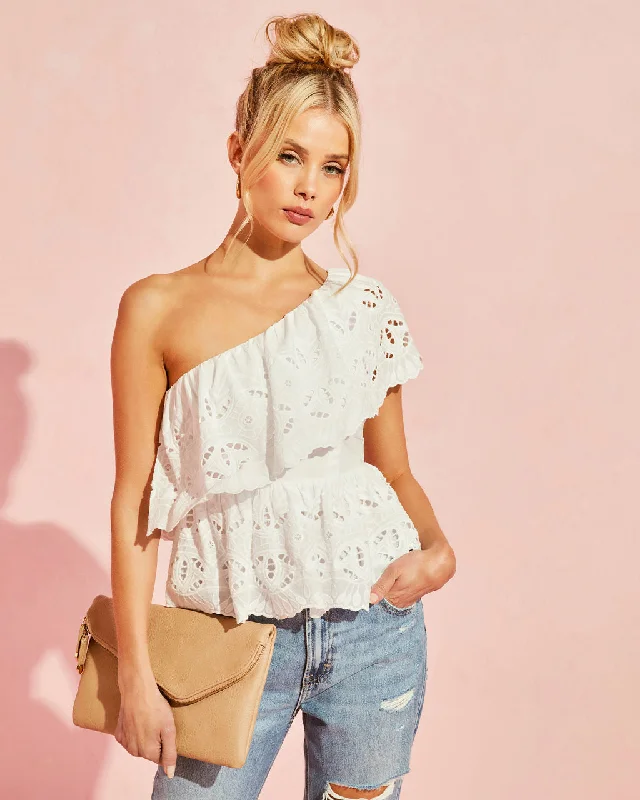 Casey Cotton Eyelet One Shoulder Top