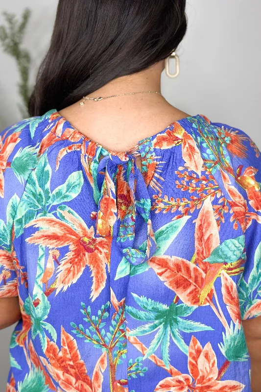 Lilac Blue Printed Peach Blossom Top