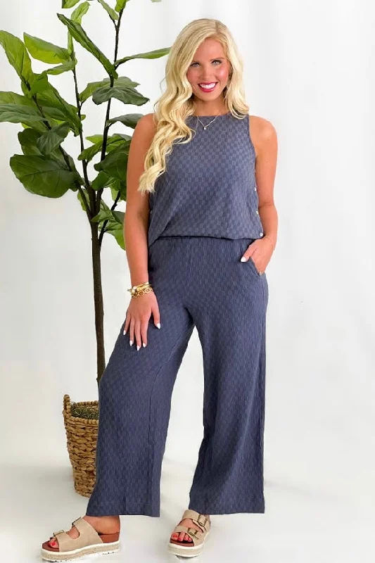 Dark Navy Textured Pant Set