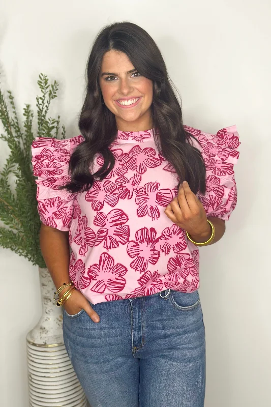 Pink Floral Print Smocked Top