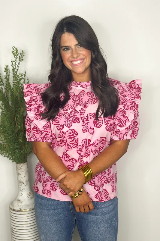 Pink Floral Print Smocked Top