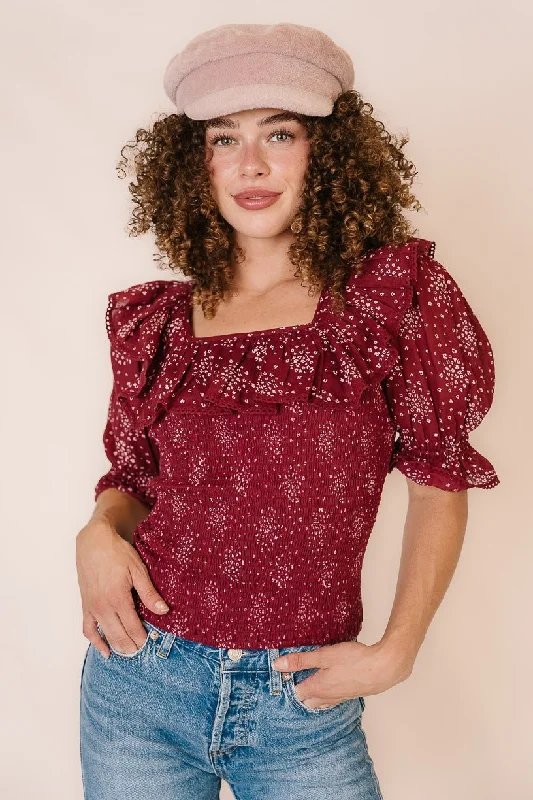 Gracie Top in Wine Floral - FINAL SALE