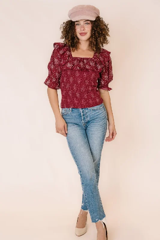 Gracie Top in Wine Floral - FINAL SALE