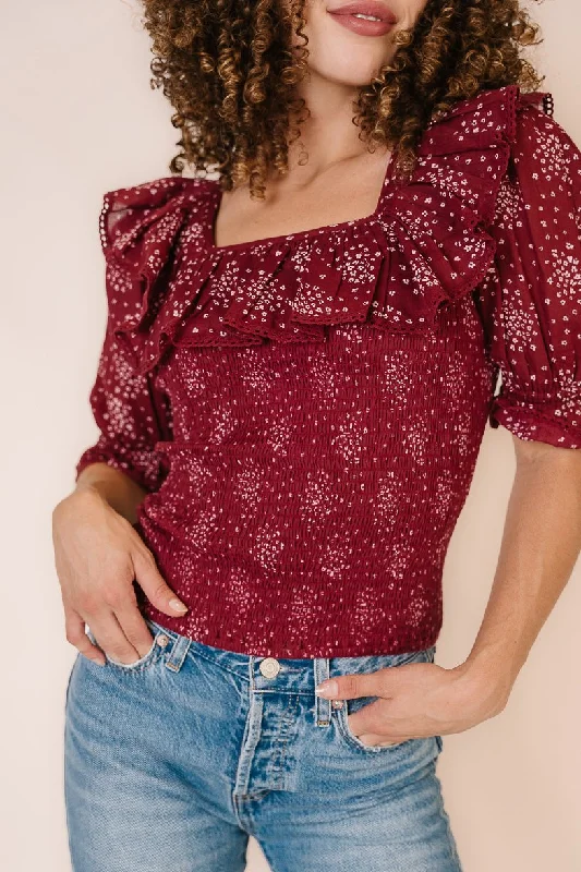 Gracie Top in Wine Floral - FINAL SALE