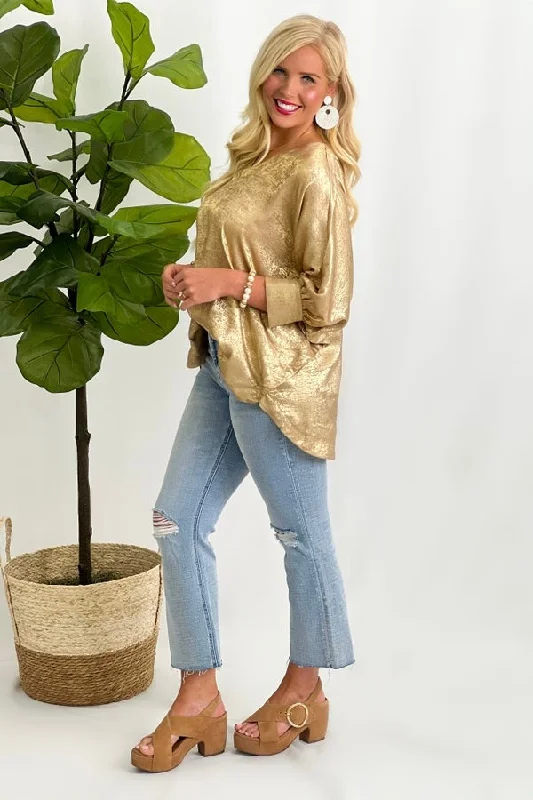 Taupe Shimmer V-Neck Short Sleeve Top