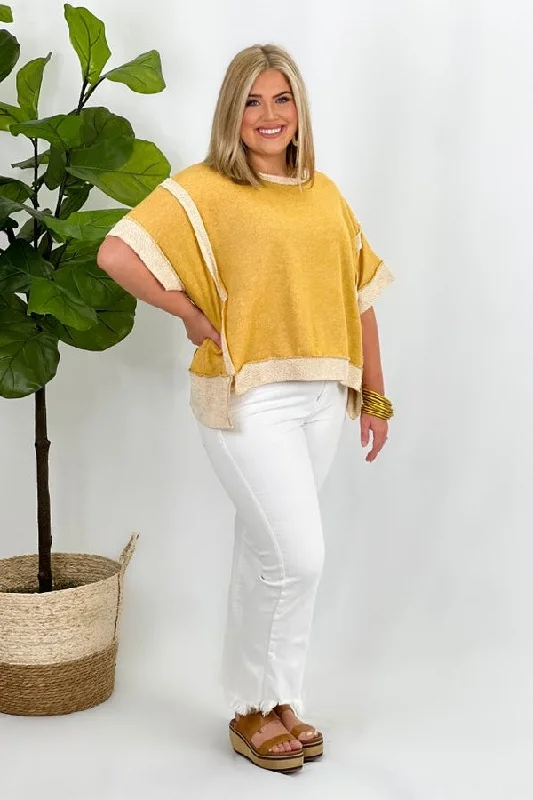 Mustard Oversized Contrast Band Short Sleeve Top