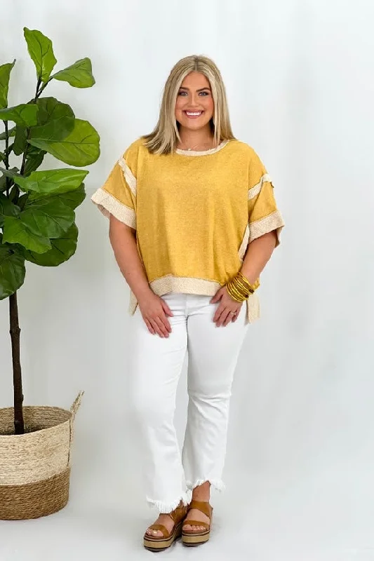 Mustard Oversized Contrast Band Short Sleeve Top