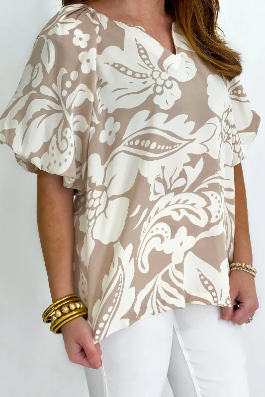 Latte Mix Floral Puff Sleeve Top