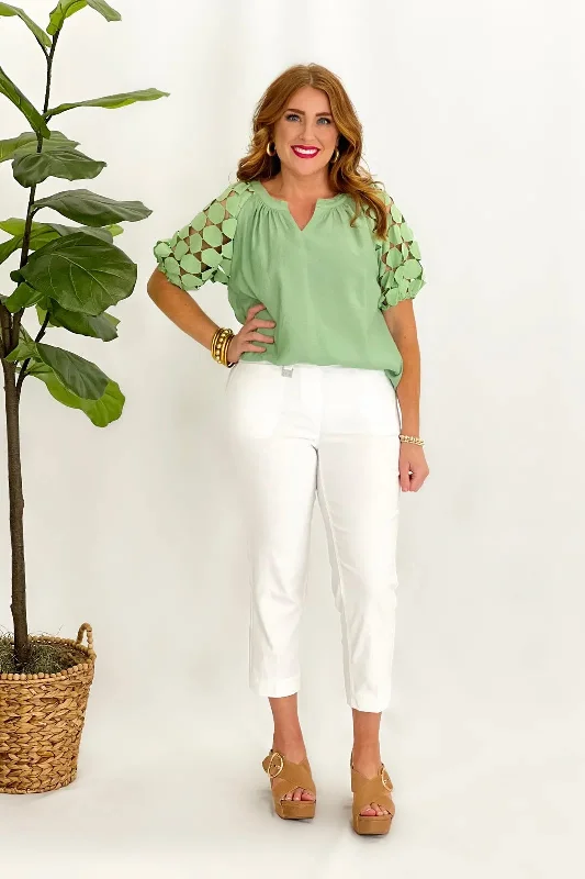 Sage V-Neck Dot Sleeve Top