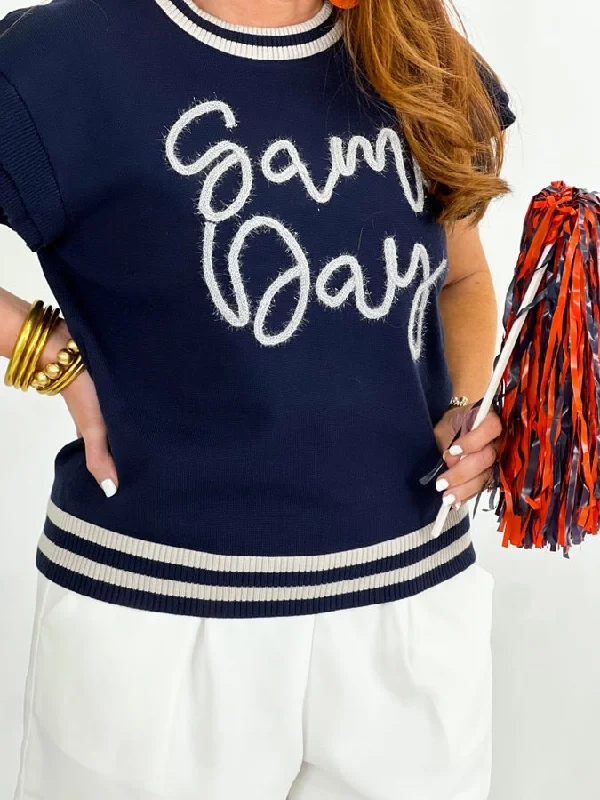 Navy and Silver Game Day Top