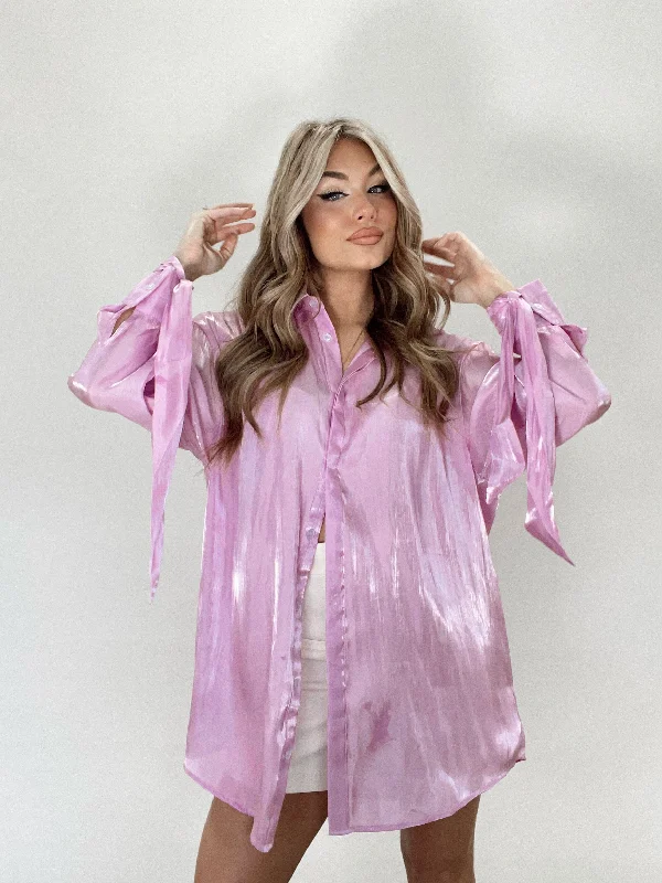 Lilac Shimmer Button Down Top