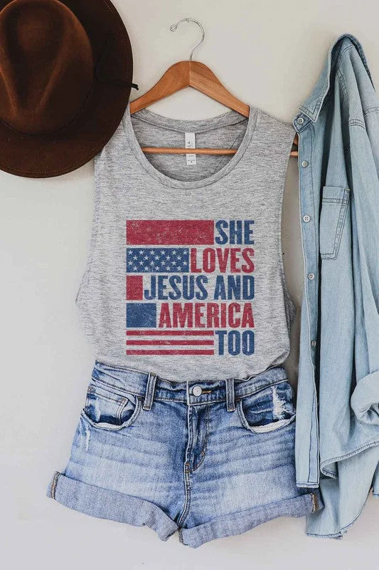 LOVES JESUS AND AMERICA GRAPHIC MUSCLE TANK