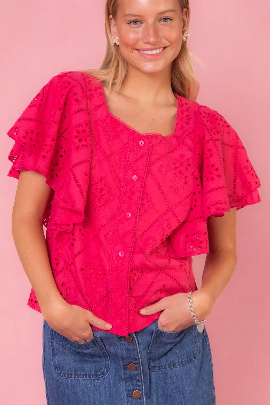 Marlowe Top in Pink Eyelet - FINAL SALE