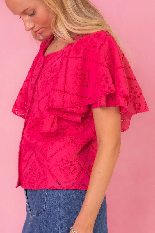 Marlowe Top in Pink Eyelet - FINAL SALE