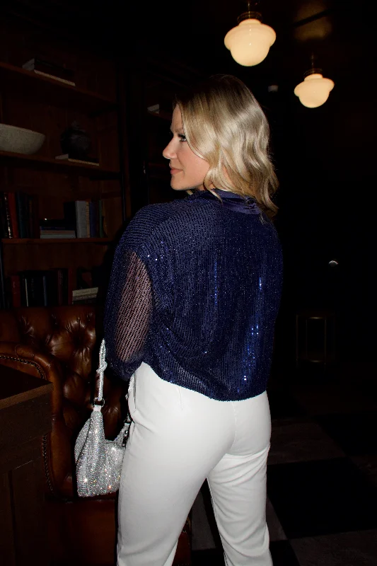 Navy Sequin Blouse