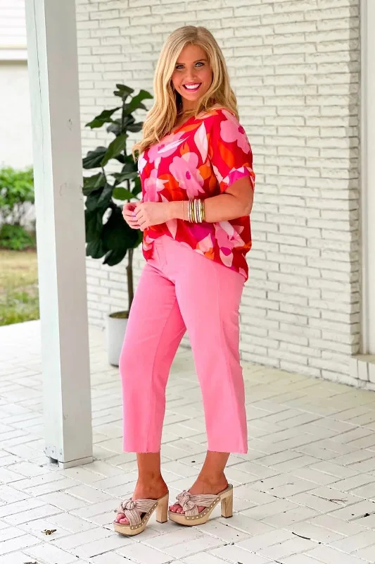 Fuchsia Mix Floral Print V-Neck Top