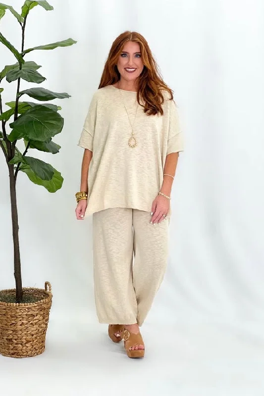 Oatmeal Blended Cotton Oversized Pant Set