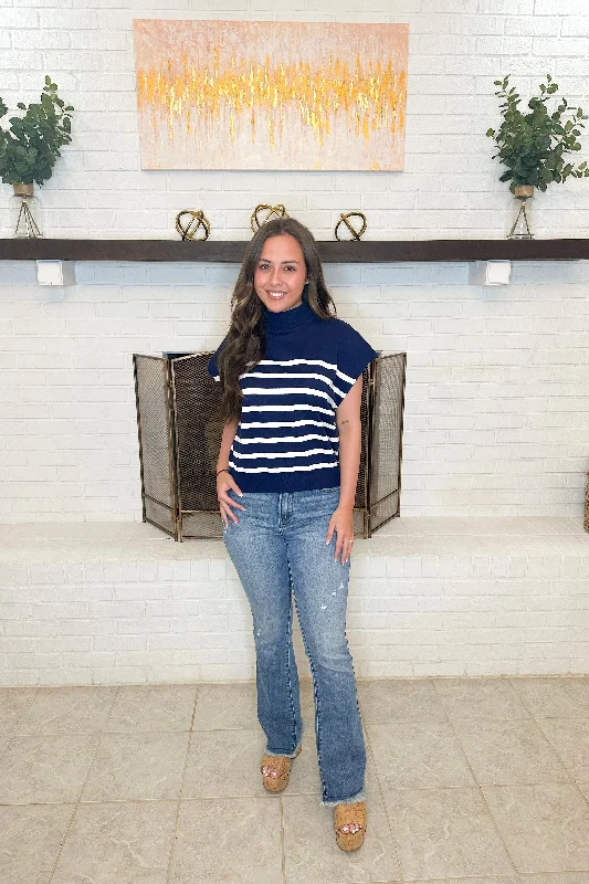 Navy/White Short Sleeve Striped Top