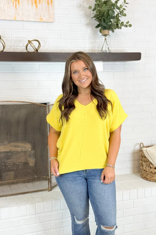 Yellow V-Neck Short Sleeve Top