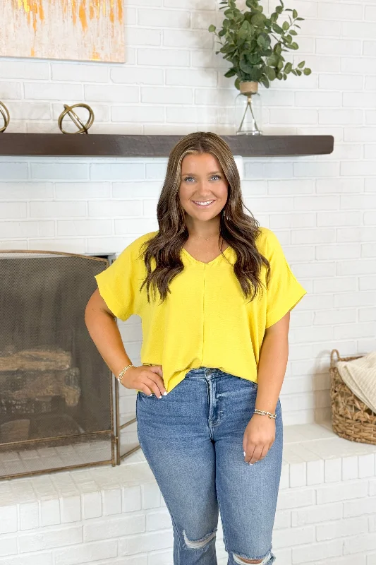 Yellow V-Neck Short Sleeve Top