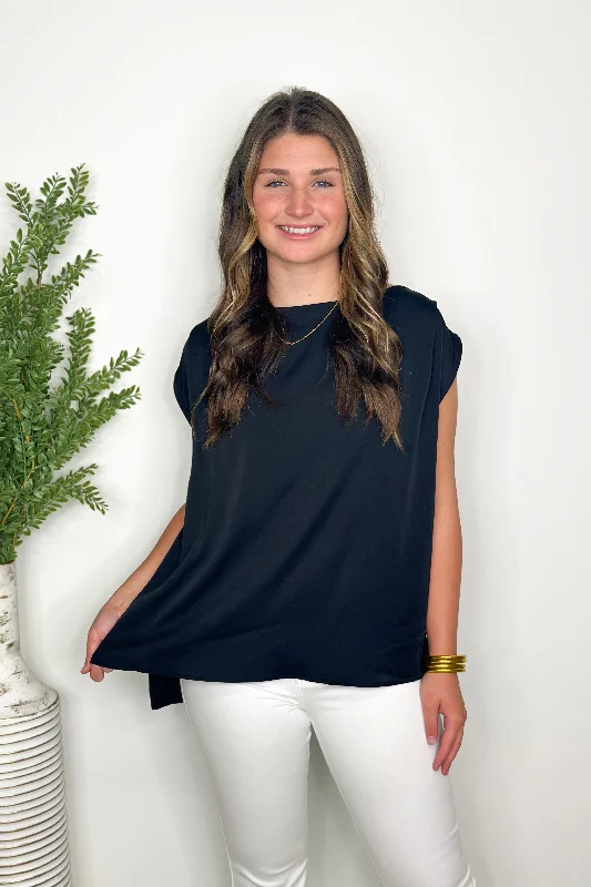 Black Silk Sleeveless Tunic Top