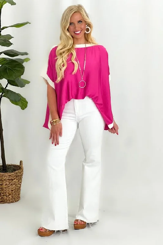 Fuchsia Silk Contrast Band Top