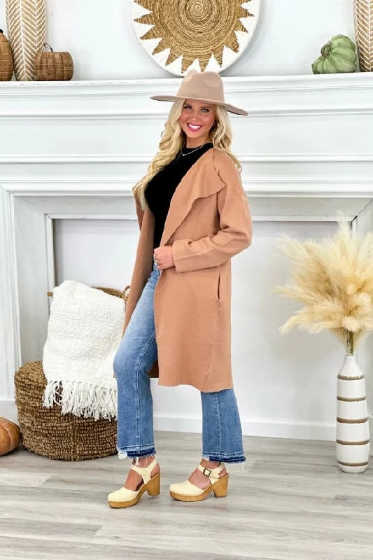 Camel Sweater Side Pocket Coat